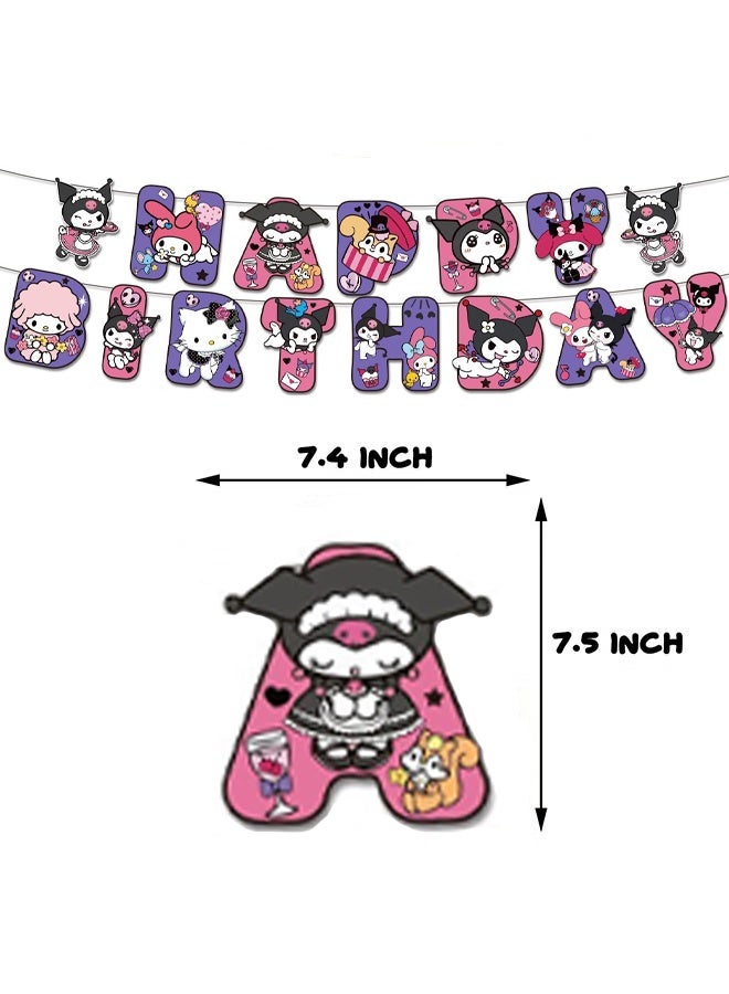 MANBO Cute birthday party supplies, cartoon party decoration set, including banner, cake decorating toppers, balloons, and cupcake decorating toppers, perfect for anime-themed parties for girls. - Image 4